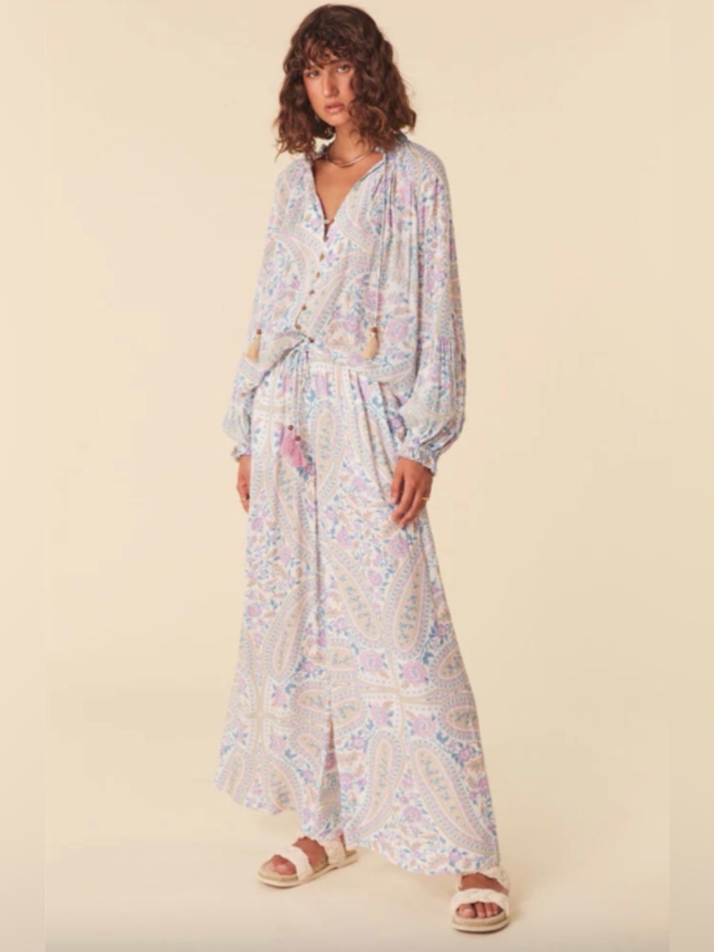 Spell & The Gypsy Belladonna Wide Leg Pants Pastel Paisley Floral Size XL